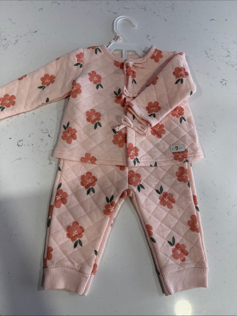 Baby Girls Pink Floral Quilted Set 3/6 months